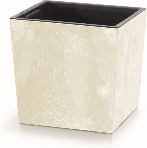 Bloempot URBI Square Low met betoneffect, inzet 30 cm, zandkleur