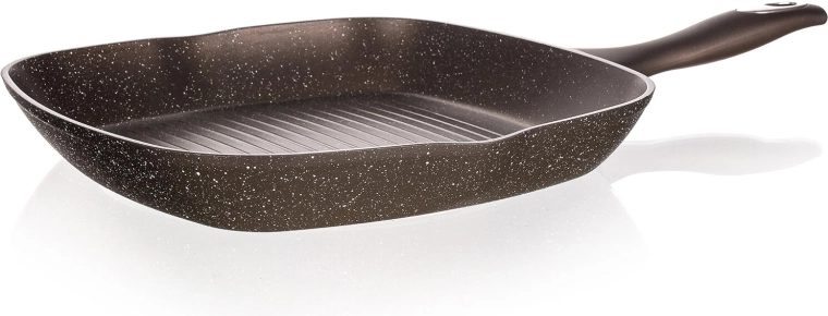 Grill- en steakpan 28 × 28 cm met antiaanbaklaag Granite Donkerbruin