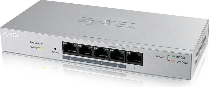 Slimme switch ZyXEL GS1200-5HPV2 5x Gigabit 4x PoE 60W