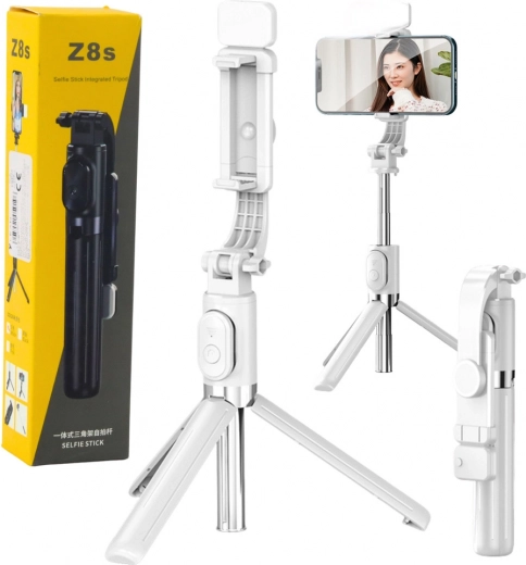 selfiestick met statief en Bluetooth-afstandsbediening Z8S, wit