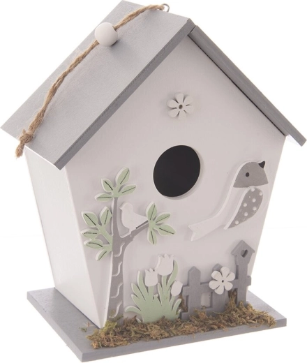 Houten vogelhuisje wit 15 × 9 × 17 cm