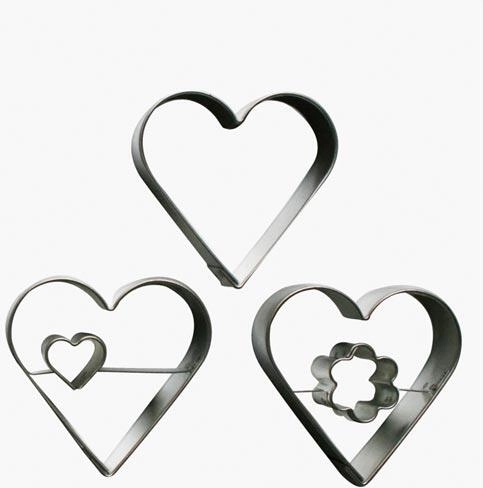 Set roestvrijstalen uitsteekvormpjes voor koekjes – hart, 3 stuks