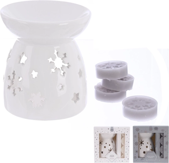 Aromalamp van dolomiet wit met 5 geurwaxen (2 varianten)