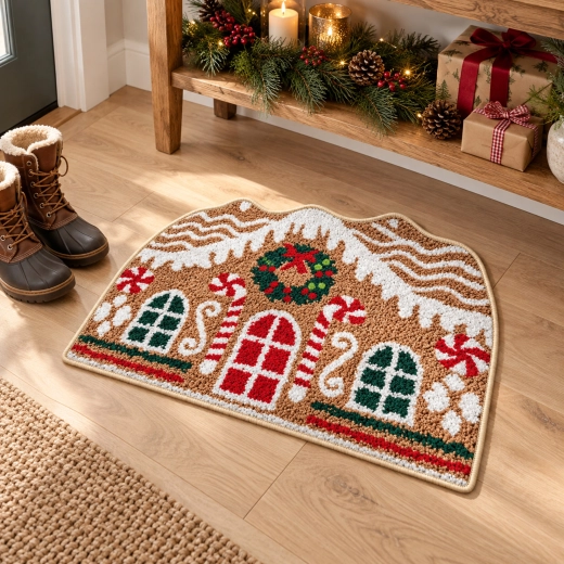 Kerstdeurmat met peperkoekhuisje 50 × 80 cm