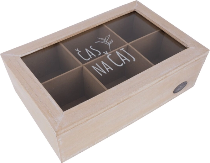 Houten en glazen cassette voor theezakjes, naturel
