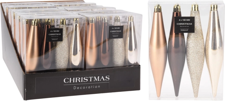 Kerstversieringen ijskegel 15 cm, bruin-gouden mix, 4 stuks