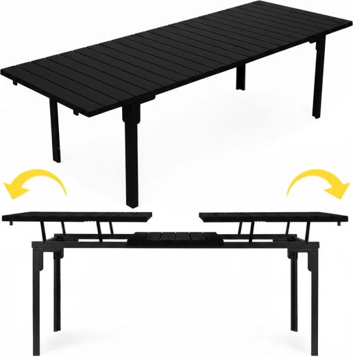Uitschuifbare tuintafel 180–240 cm voor 12 personen, staal en HDPE, zwart Multigarden