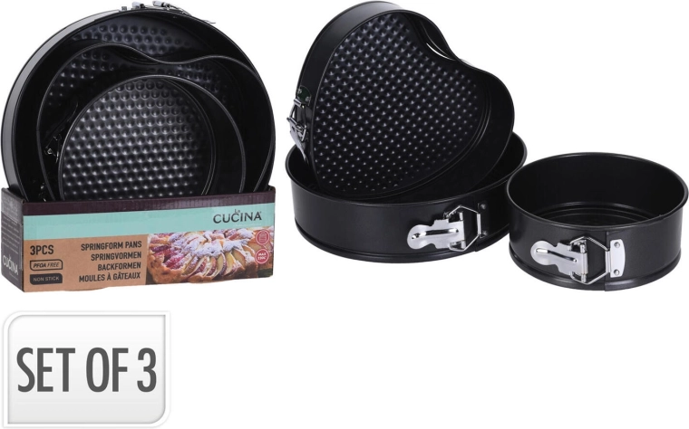 Set springvormen voor taart – 2× rond en 1× hart, antiaanbaklaag