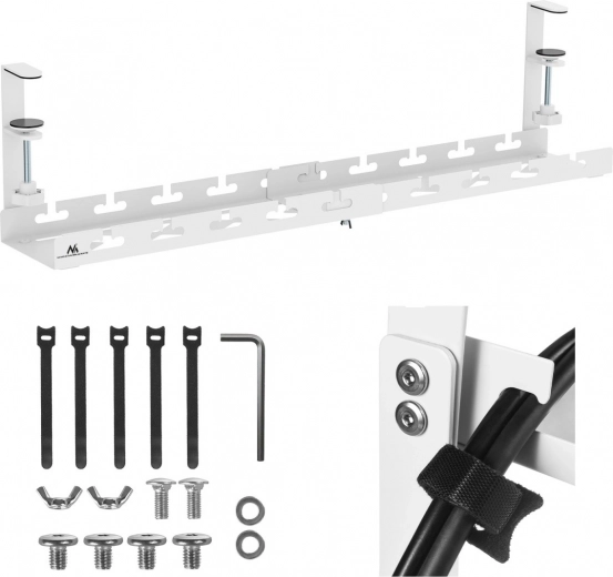 Maclean kabelorganizer onder het bureau, verstelbaar, wit