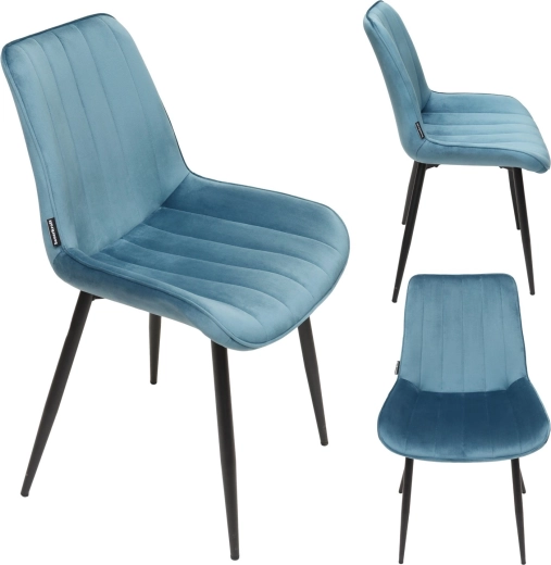 Gestoffeerde fluwelen eetkamerstoel in loftstijl, blauw - 1 stuk