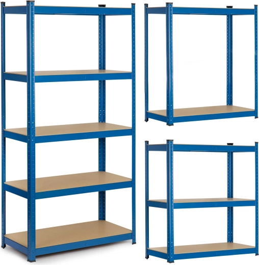 Metalen stelling HUMBERG 180 × 90 × 40 cm, blauw, 5 legborden, draagvermogen 875 kg