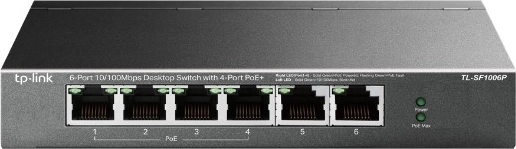 TP-Link desktopswitch met 6 poorten 10/100 Mb/s en 4× PoE+