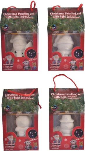 Creatieve set: kerstdecoratie om te beschilderen met verf en LED-verlichting (4 varianten)