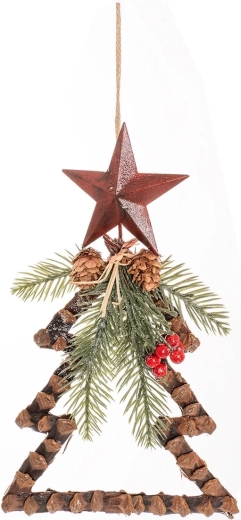 Hangende decoratie – kerstboom met ster en natuurlijke versiering, 32 cm