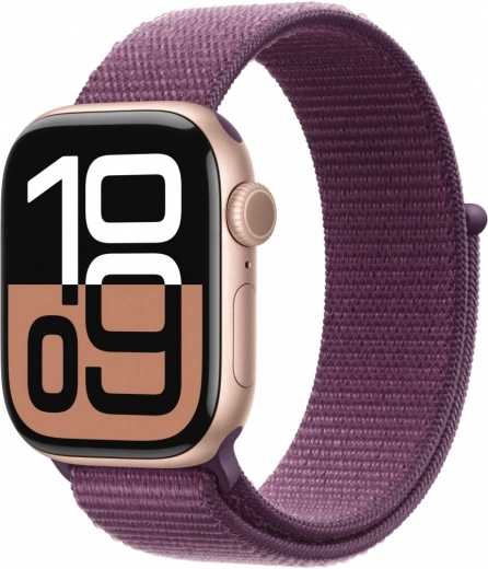 Apple Watch Series 10 GPS + Cellular 42 mm roségoudkleurig aluminium met sportband Pruim