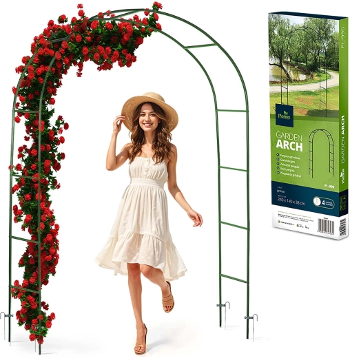 Tuinpergola met boog 240 cm – donkergroen, staal met poedercoating