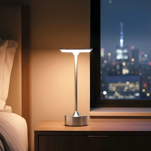 Zilveren oplaadbare tafellamp met instelbare lichtkleur