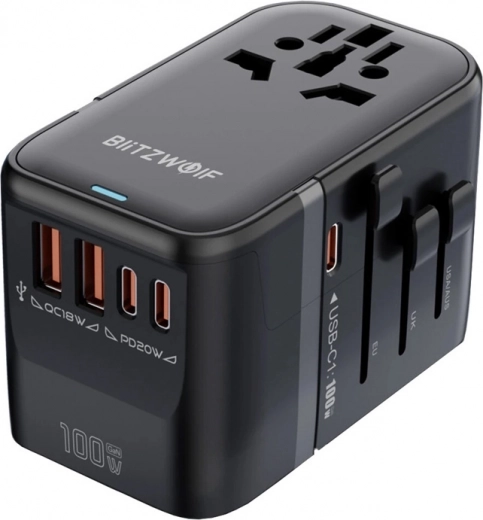 Universele reisadapter BLITZWOLF BW-TA2 met GaN 100W en USB-C/USB-A snelladen