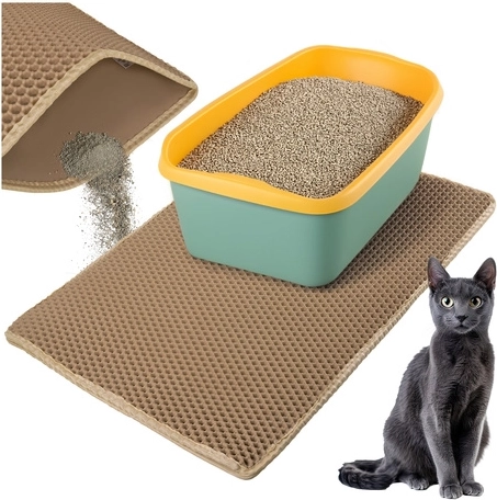 Beige dubbellaagse mat voor onder de kattenbak 75 × 55 cm Purlov