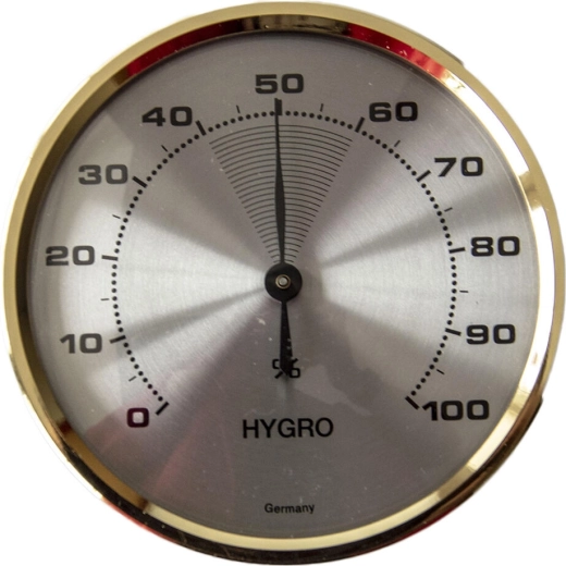 Analoge metalen hygrometer met messing ring, diameter 7 cm