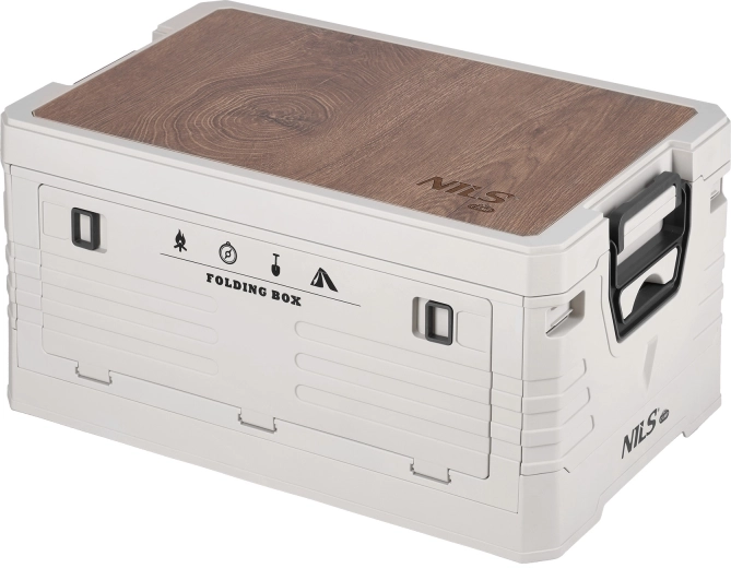 Opvouwbare opbergbox met deksel en houten blad 32 l, beige