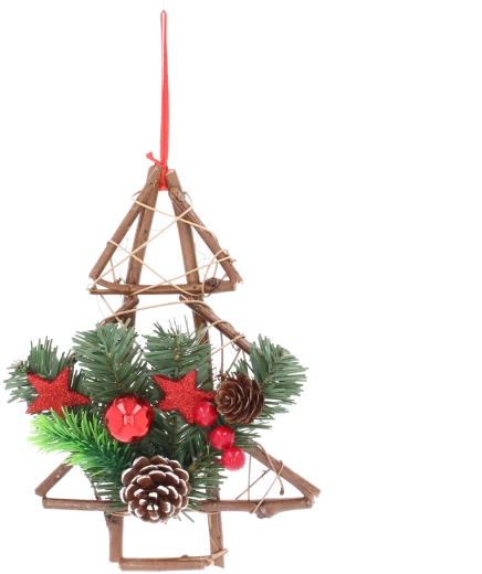 Houten hangende kerstdecoratie in de vorm van een boompje met dennenappels 25 cm