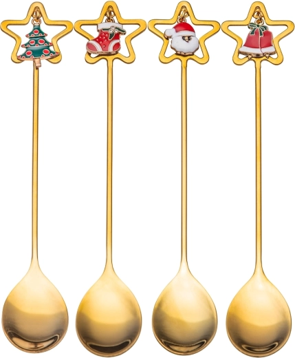 Set van 4 gedecoreerde lepeltjes met feestelijk motief in doosje