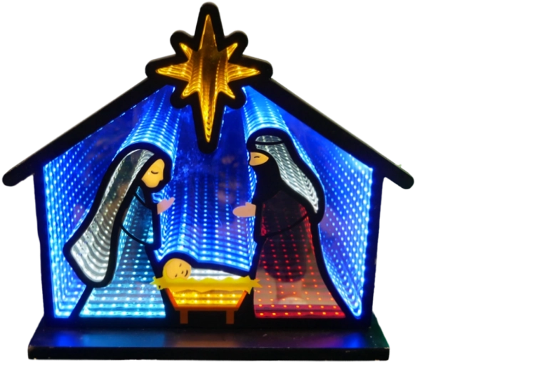 Kerststal in 3D met LED-effect van een oneindige spiegel