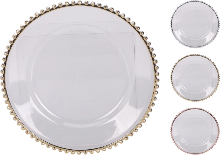 Kunststof bord 33 cm met gekleurde rand, transparant