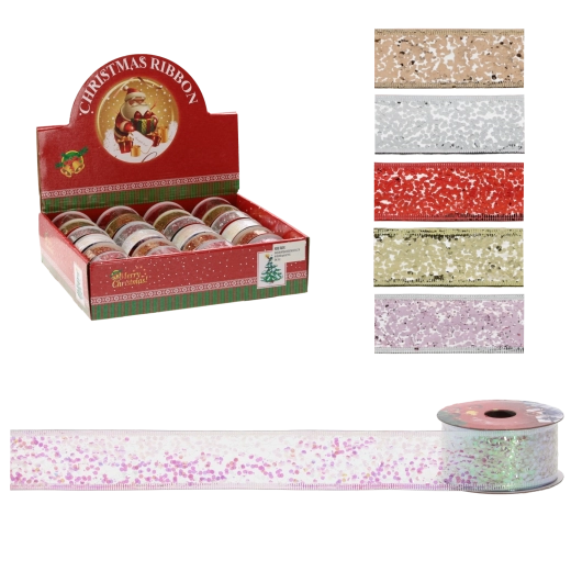 Kerstdecoratieve lint met draad 3,8 cm × 2,7 m – mix van kleuren en patronen