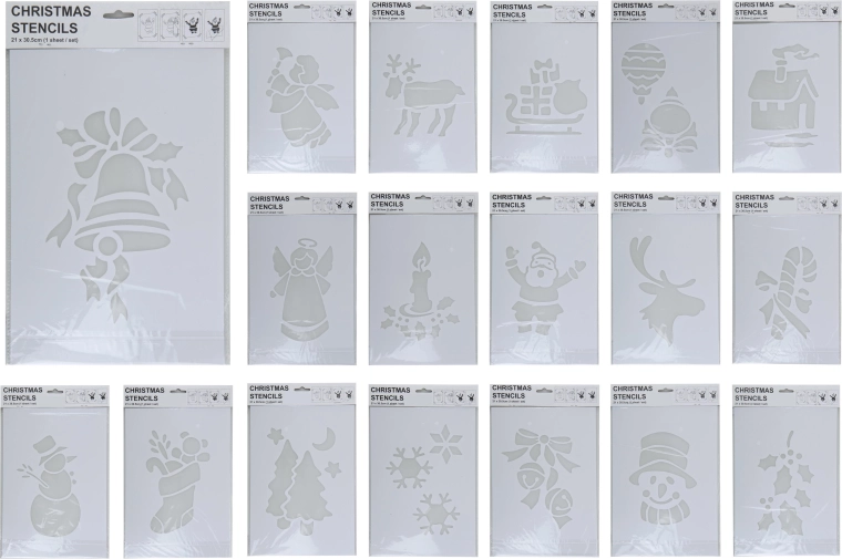 Kerstsjabloon van PVC 35 × 22 cm, wit, mix decoraties