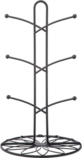 Zwarte metalen mokkenhouder met bloemendecor 18 × 33 cm