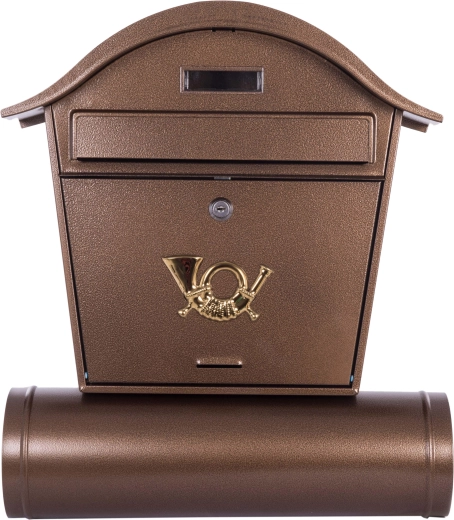 Brievenbus met ronde kap en krantenbuis, bruin antiek