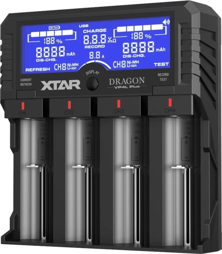 XTAR dragon VP4L plus oplader voor Li-ion- en Ni-MH-accu’s
