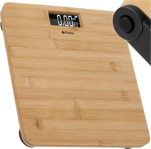 Bamboe badkamerweegschaal met LCD Ruhhy tot 180 kg