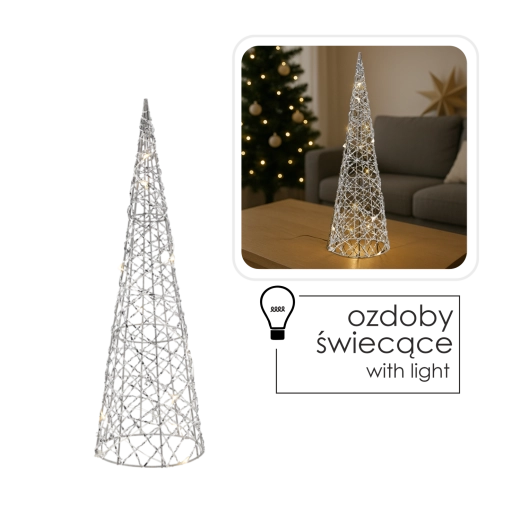 Zilveren kegelvormige LED-kerstboom 40 cm