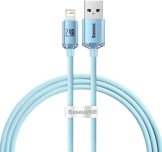 USB-kabel voor Apple-apparaten Baseus Crystal Shine, 2,4A, 1,2 m in blauw