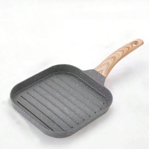 Vierkante grillpan met antiaanbaklaag en handgreep in houtlook