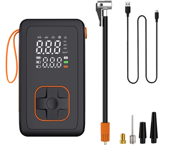 Draagbare accu-luchtpomp en powerbank 7,4 V voor auto, fiets en ballen
