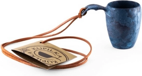 Kupilka K5M borrelglaasje met oor en leren riempje, blauw 0,5 dl