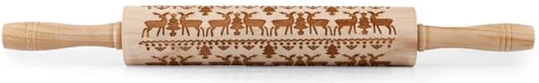Houten gegraveerde deegroller TORO met rendierpatroon 19 cm