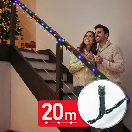 Gekleurde LED-lichtslinger 20 m, 400 LED's met groene kabel