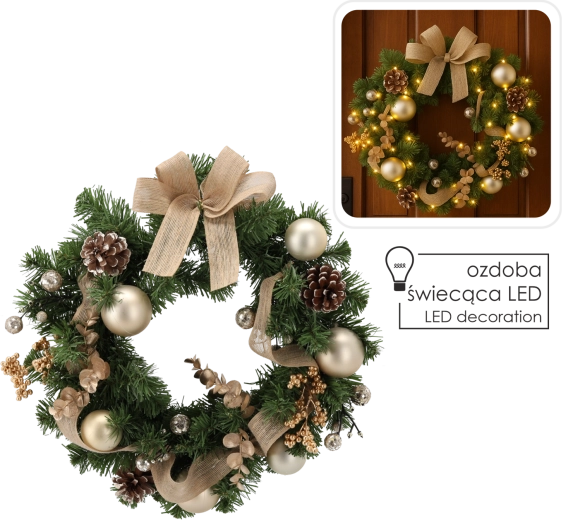 Kerstkrans met 15 LED, 40 cm, goudkleurig