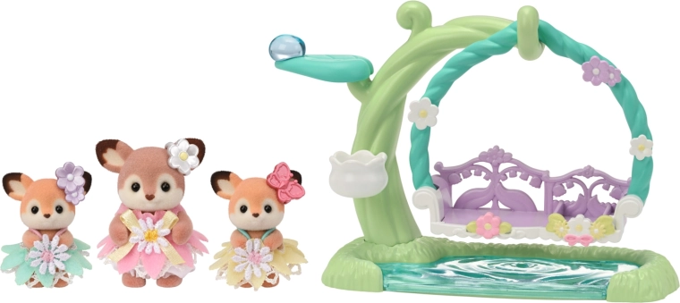 Sylvanian Families herten op de bloemen­schommel – speelset met 3 figuren