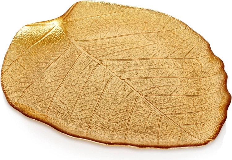 Glazen gouden bladvormig bord 27,5 × 24 cm