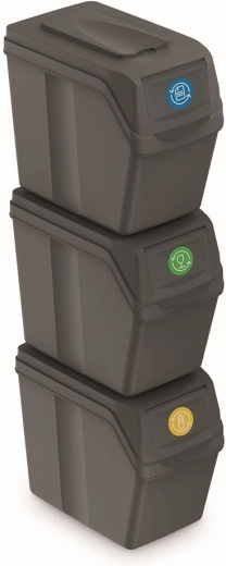 Set van 3 Sortibox-prullenbakken voor gescheiden afval, 3×20 l, grijze steen