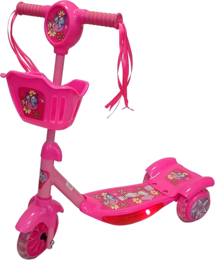 KUBIsport kinder driewielige step met mandje en lichtjes roze - 1 stuk