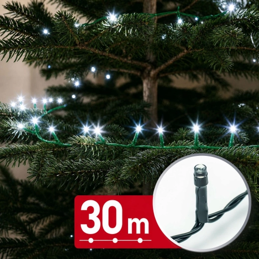 LED-lichtsnoer 30 m met 600 LED's, koel wit, met groene kabel