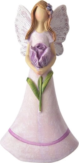 Decoratieve fee van polyresin met een roze bloem