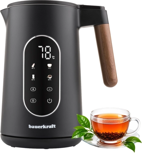 Bauerkraft draadloze waterkoker 1,7 l met temperatuurregeling zwart